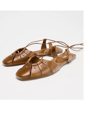 NWT Zara Leather Tied Cage Sandals Size 39
